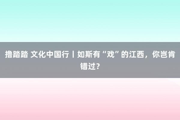 撸踏踏 文化中国行丨如斯有“戏”的江西，你岂肯错过？