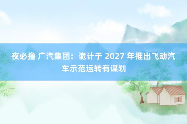 夜必撸 广汽集团：诡计于 2027 年推出飞动汽车示范运转有谋划